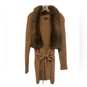 Banana Republic Cardigan Sweater in Camel with Faux Fur Removable Collar Size M
